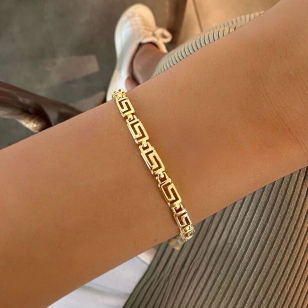 Greek Key Bracelet 14k Gold Plated Dainty Water Resistant Dainty Jewelry